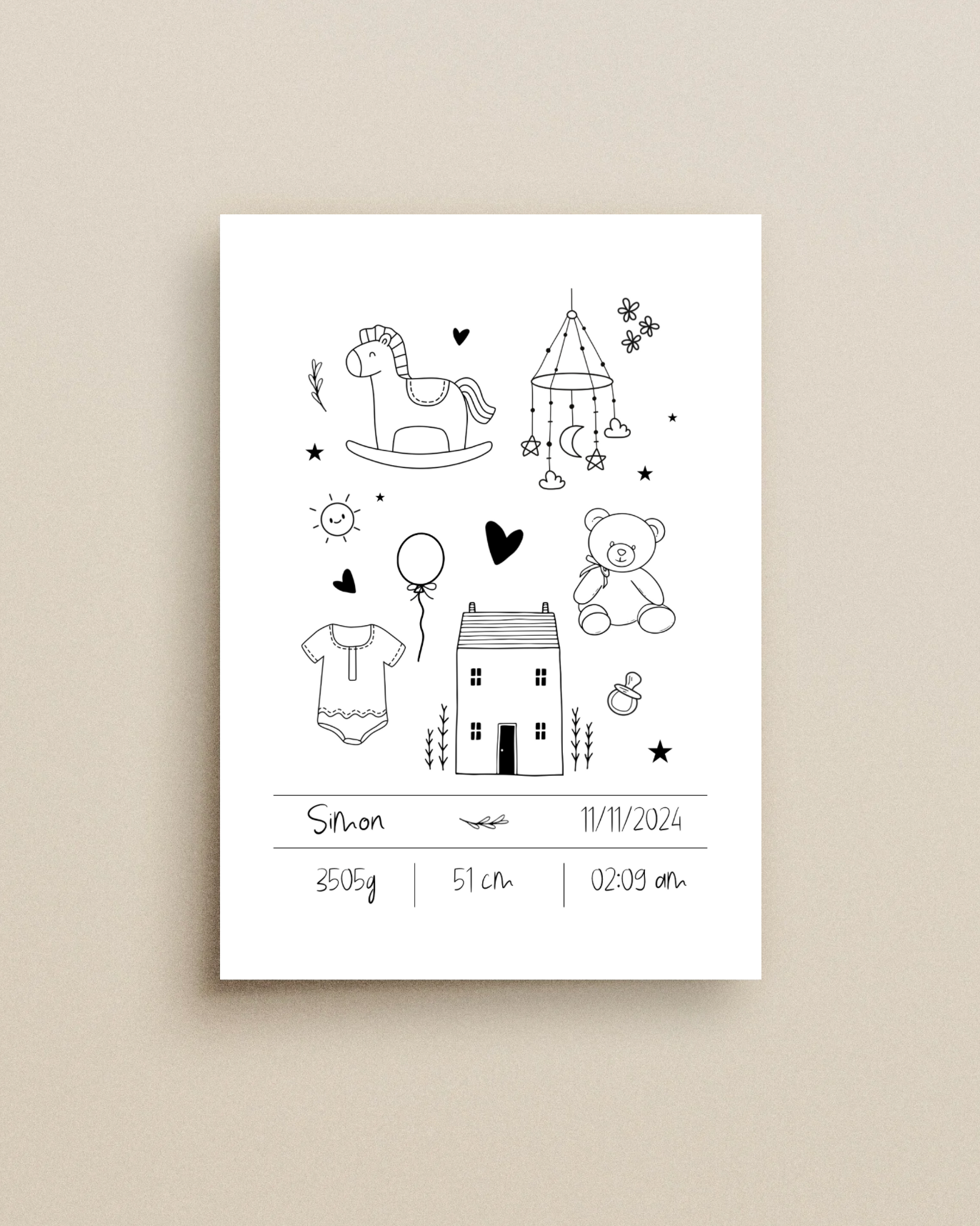 Custom Baby Birth Record Print