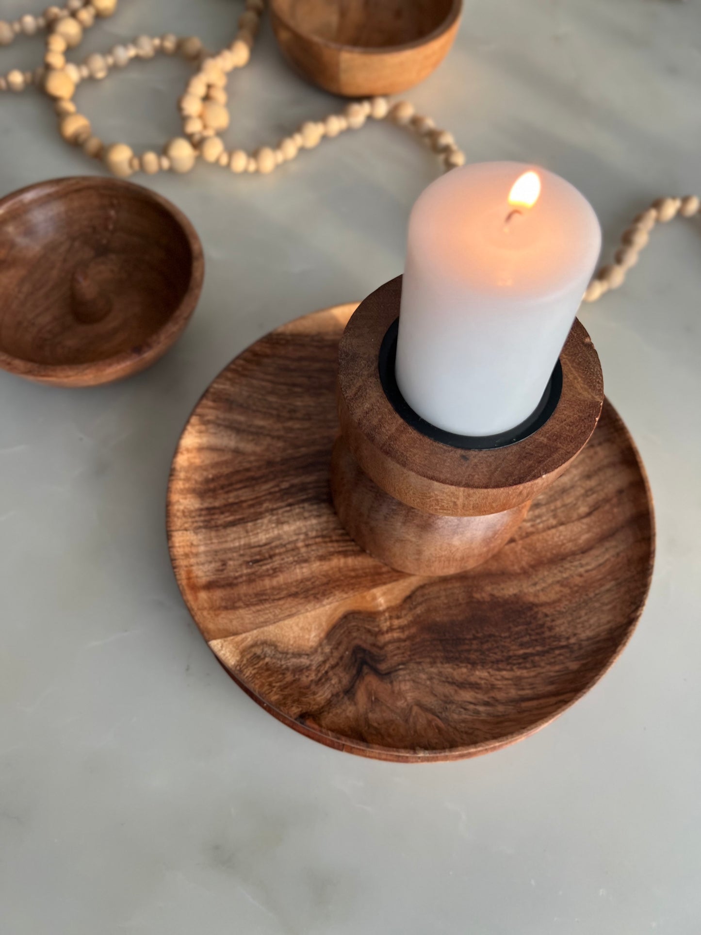 SUSTAINABLE ACACIA WOOD CANDLE HOLDER