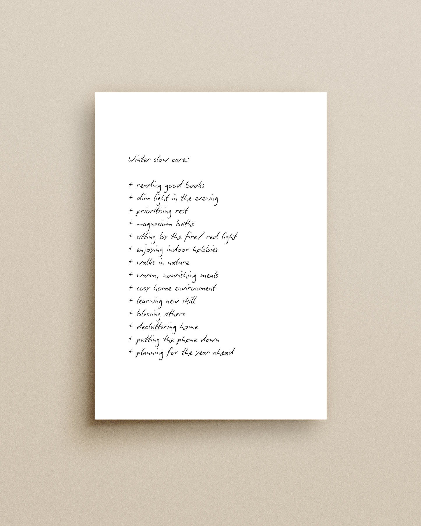 Winter Slow Care List Print