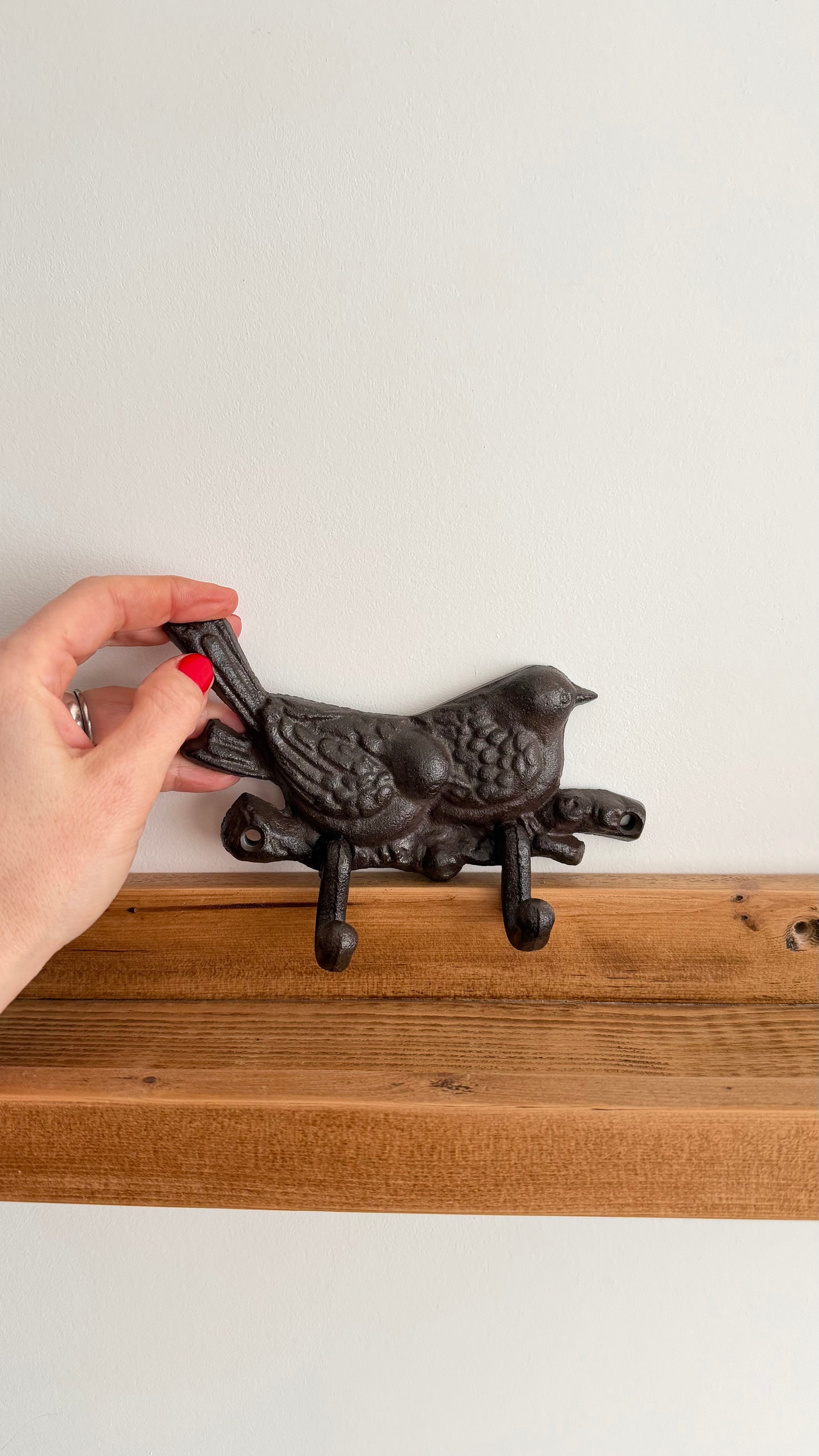 Rustic Cast Iron Double Hook with Birds