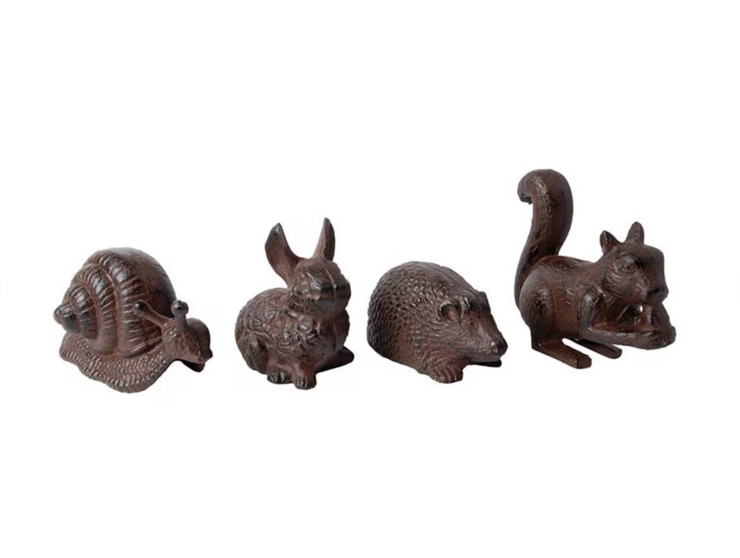 Small Cast Iron Animals- Bird, Snail, Bunny, Squirrel, Hedgehog