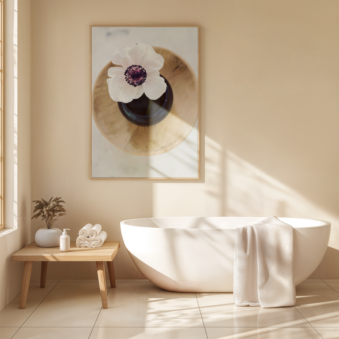 White Anemone in Black Vase Print