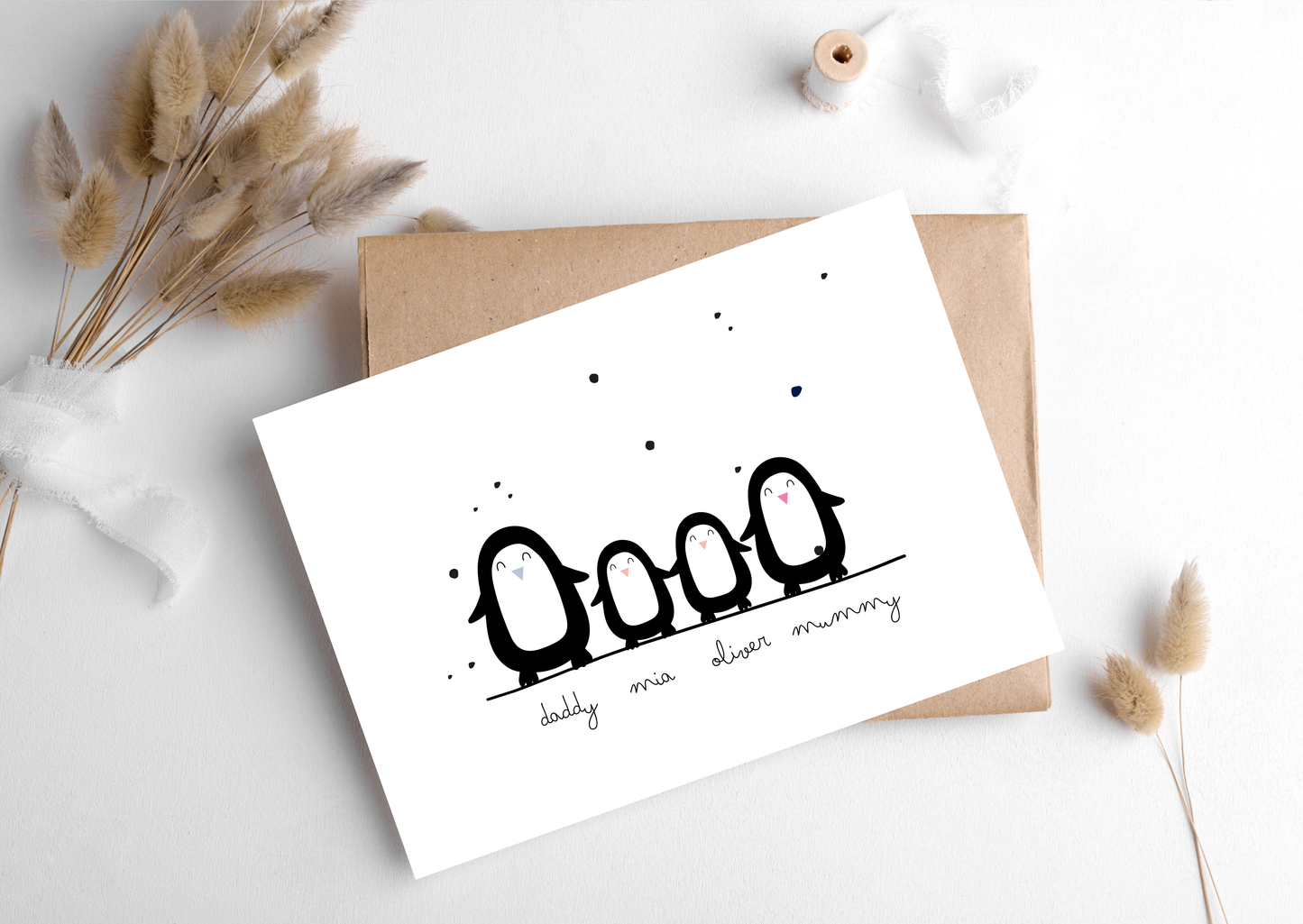 PERSONALISED PENGUIN FAMILY CARD